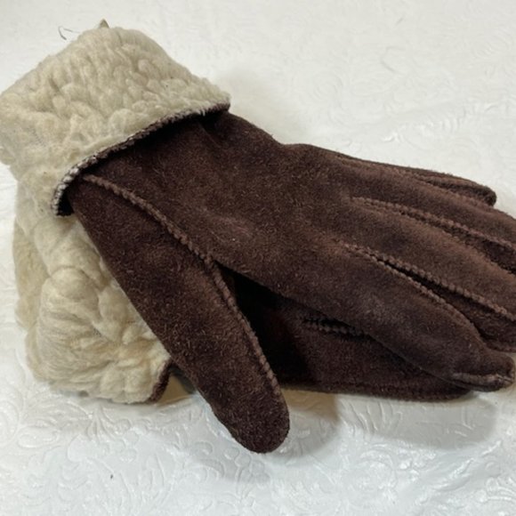 Ladies Fownes Chestnut Brown Suede Gloves Borg Lining Med - Picture 3 of 7